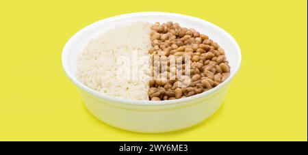 La nourriture brésilienne livrée à la maison, appelée marmitex, riz et haricots dans une boîte à lunch de 500 ml Banque D'Images