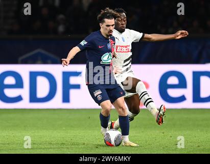 Paris, France. 03rd Apr, 2024. Julien Mattia/le Pictorium - PSG - stade Rennais - demi-finale de la Coupe de France - 03/04/2024 - France/Ile-de-France (région)/Paris - Vitinha à la demi-finale de la Coupe de France entre le PSG et le stade Rennais au Parc des Princes, 03 avril 2024 crédit : LE PICTORIUM/Alamy Live News Banque D'Images