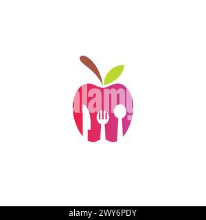 Apple Food logo, cuillère, fourchette, couteau et icône de pomme Illustration de Vecteur
