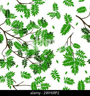 Fond sans couture de brindilles avec des feuilles vertes. Dessin à la main. Pas IA. Illustration vectorielle Illustration de Vecteur