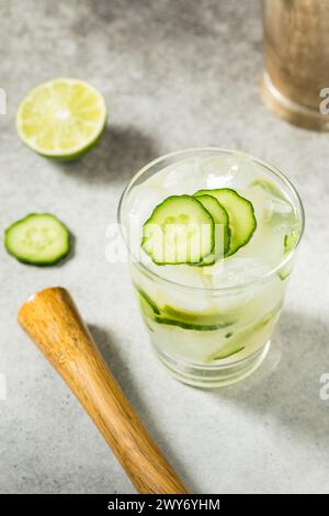 Cocktail rafraîchissant Boozy Gordons Cup avec concombre au Gin et citron vert Banque D'Images