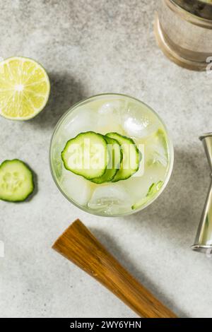 Cocktail rafraîchissant Boozy Gordons Cup avec concombre au Gin et citron vert Banque D'Images