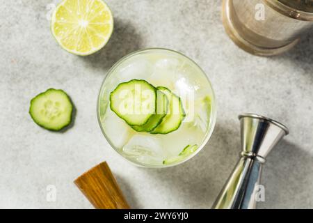 Cocktail rafraîchissant Boozy Gordons Cup avec concombre au Gin et citron vert Banque D'Images
