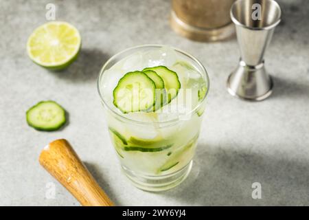 Cocktail rafraîchissant Boozy Gordons Cup avec concombre au Gin et citron vert Banque D'Images