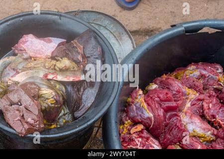 Photo de viande de tortue illégale en vente sur le bord de la route en Amérique latine. Banque D'Images