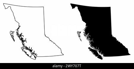 Les cartes en noir et blanc de la province de Colombie-Britannique, Canada Illustration de Vecteur