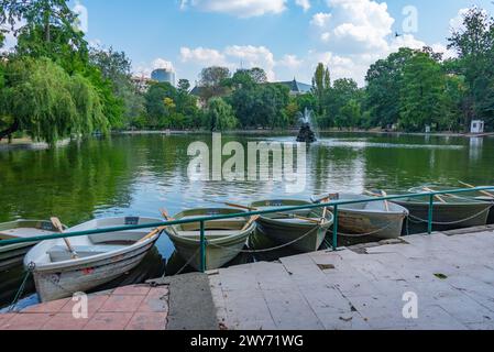 Bateaux à rames au parc Cismigiu dans le centre de Bucarest, Roumanie Banque D'Images