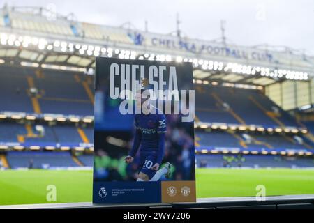 4 avril 2024 ; Stamford Bridge, Chelsea, Londres, Angleterre : premier League Football, Chelsea contre Manchester United ; Programme de la Journée Banque D'Images