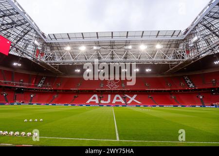 Amsterdam, pays-Bas. 04th Apr, 2024. AMSTERDAM, Johan Cruijff Arena, 04-04-2024, saison 2023/2024, Néerlandais Eredivisie. Pendant le match Ajax - Go Ahead Eagles, aperçu du stade crédit : Pro Shots/Alamy Live News Banque D'Images