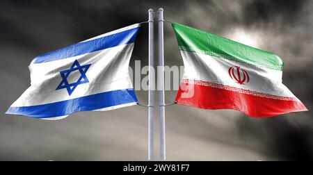 Drapeaux Iran et Israël photo stock drones et missiles iraniens Banque D'Images