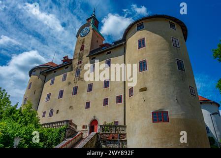 Bâtiment blanc du château d'Idrija en Slovénie Banque D'Images