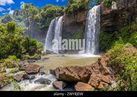 Cascade d'Iguazu en Argentine nad Brésil. Iguassu tombe en climat tropical dans la jungle verte. Ruisseau en cascade sur la rivière Iguazu, cataratas Iguasu Banque D'Images