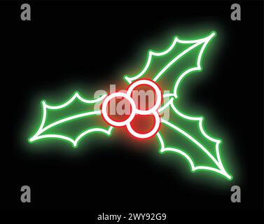 Icône Neon Christmas holly Berry pour la décoration de Noël sur fond transparent Illustration de Vecteur