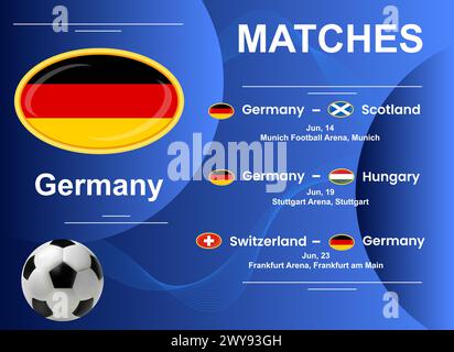 Calendrier des matchs de l'équipe nationale allemande lors de la phase finale du Championnat d'Europe de football 2024. Image vectorielle. Illustration de Vecteur