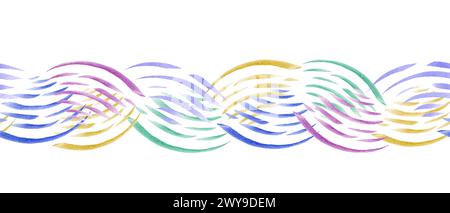 Bordure transparente avec des vagues de musique abstraites. Ligne multicolore Ambiance musicale. Illustration mignonne d'aquarelle pour textile, emballage, emballage. Banque D'Images