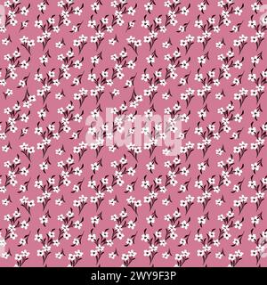 Motif floral sans couture. Jolies fleurs sur fond rose clair. Impression avec de petites fleurs blanches. Imprimé petites fleurs. Texture vectorielle transparente. Ressort Illustration de Vecteur