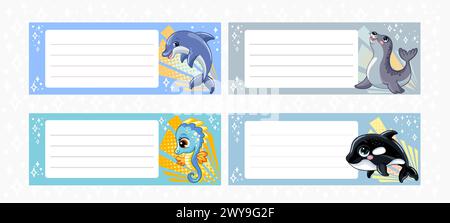 Mignon cartoon Sea Creatures Planners vecteur set illustration vectorielle Illustration de Vecteur