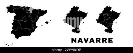 Carte Navarre, communauté autonome en Espagne. Division administrative espagnole, régions, arrondissements et municipalités. Illustration de Vecteur