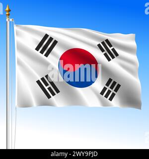 Corée du Sud, drapeau officiel d'ondulation nationale, pays asiatique, illustration vectorielle Illustration de Vecteur