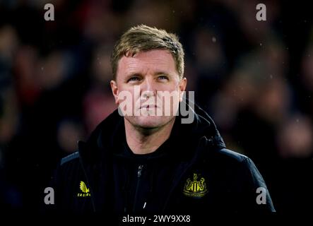 Photo du dossier datée du 10-02-2024 d'Eddie Howe, qui est convaincu que l'ambition de Newcastle peut garder les grands noms recherchés du club sur Tyneside. Date d'émission : vendredi 5 avril 2024. Banque D'Images