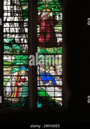 Dans le jardin de Gethsémani, Jésus-Christ en agonie à la perspective de sa crucifixion alors que trois de ses disciples dorment ; chapelle King's College. Banque D'Images