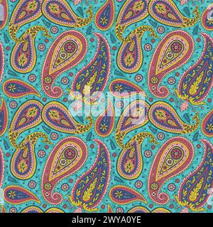 Motif floral sans couture de bordure avec des motifs de fleurs de queue indiennes Illustration de Vecteur