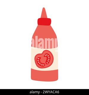 Bouteille de ketchup tomate. Illustration vectorielle plate. Objet de dessin animé de sauce végétale rouge isolé sur fond blanc. Assaisonnement culinaire pour chaud Illustration de Vecteur