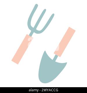 Ensemble d'outils de jardinage isolé sur fond blanc. Illustration vectorielle dans le style plat simple de dessin animé. Houe ou Hack, pelle ou bêche pour travailler dans le jardin Illustration de Vecteur