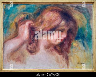 Modèle à la main dans les cheveux, étude pour la source, 1908, Pierre Auguste Renoir, Musée d'Art moderne, Troyes, région Champagne-Ardenne, Département de l'aube, France, Europe. Banque D'Images