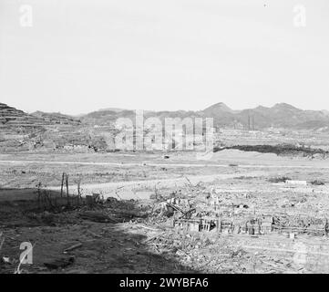 Vue panoramique des dégâts à Nagasaki, août 1945, montrant la zone autour du sol zéro directement sous l'explosion de la bombe atomique. Banque D'Images