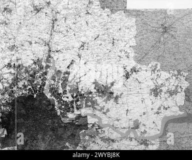 Une section cartographique de 1944 du Greater London Plan du professeur Abercrombie montre la croissance inégale des communautés dans le Grand Londres entre 1918 et 1939. Banque D'Images
