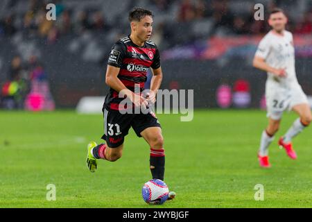 Sydney, Australie. 05th Apr, 2024. Aidan Simmons des Wanderers contrôle le ballon lors du match A-League Men Rd23 entre les Wanderers et Brisbane Roar au CommBank Stadium le 5 avril 2024 à Sydney, Australie crédit : IOIO IMAGES/Alamy Live News Banque D'Images