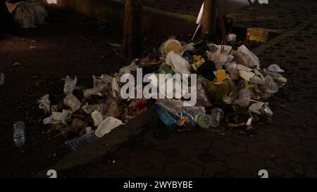 Tas de déchets sur le bord de la route dans un parc qui n'a pas été nettoyé Banque D'Images