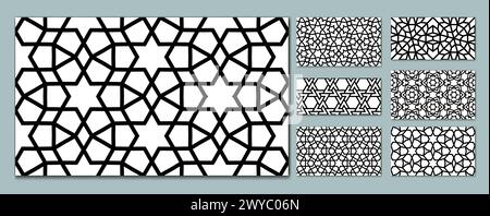 Collection d'arrière-plan islamique avec style arabe traditionnel. Ensemble de motifs sans couture pour cartes, arrière-plans, tissus ou motifs abstraits. Décoration musulmane. Illustration de Vecteur