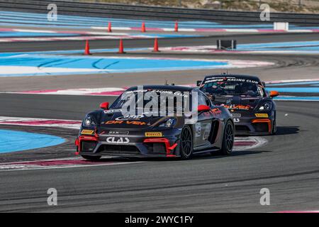 46 BRICHE Julien (fra), NAVARRO Jean-Laurent (fra), JSB compétition, Porsche 718 Cayman GT4 RS CS, action lors de la 1ère manche de la 2024 GT4 European Series propulsée par Rafa Racing Club sur le circuit Paul Ricard, du 5 au 7 avril 2024 au Castellet, France - photo Marc de Mattia/DPPI crédit : DPPI Media/Alamy Live News Banque D'Images