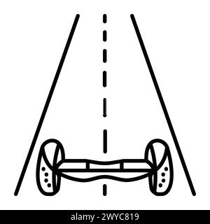 Hoverboard sur la route, icône de vecteur de ligne noire, signe de transport électrique mobile moderne Illustration de Vecteur