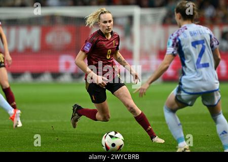 Leuven, Belgique. 05th Apr, 2024. La belge Feli Delacauw photographiée en action lors d'un match de football opposant l'équipe féminine belge les Red Flames à l'Espagne, vendredi 05 avril 2024 à Heverlee, Louvain, match 1/6 des qualifications des Championnats d'Europe 2025. BELGA PHOTO DAVID CATRY crédit : Belga News Agency/Alamy Live News Banque D'Images