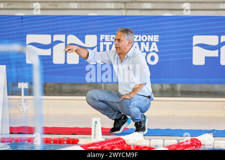 Rome, Italie. 05th Apr, 2024. Carlo Zilleri (Brizz Nuoto), entraîneur-chef lors de final six - Pallanuoto Trieste vs Brizz Nuoto, match de waterpolo féminin italien Coppa Italia à Rome, Italie, 05 avril 2024 crédit : Independent photo Agency/Alamy Live News Banque D'Images