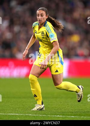 La suédoise Rosa Kafaji lors de la ronde de qualification de l'UEFA Women's Euro 2025 League A, match du Groupe A3 au stade de Wembley, Londres. Date de la photo : vendredi 5 avril 2024. Banque D'Images