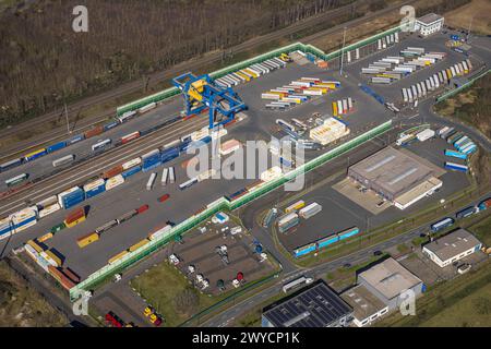 Vue aérienne, logport III, Dahlingstraße, terminal à conteneurs, Friemersheim, Duisbourg, région de la Ruhr, Rhénanie du Nord-Westphalie, Allemagne, Duisbourg-S. Banque D'Images