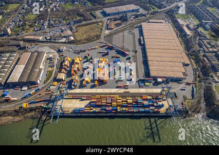 Vue aérienne, logport II Wanheim, terminal à conteneurs sur le Rhin, Wanheim-Angerhausen, Duisbourg, région de la Ruhr, Rhénanie du Nord-Westphalie, Allemagne, Duisburg- Banque D'Images