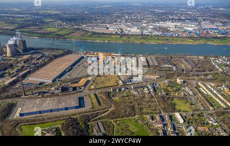 Vue aérienne, logport II Wanheim, terminal à conteneurs sur le Rhin, derrière logport I, Wanheim-Angerhausen, Duisburg, Ruhr, Rhénanie-du-Nord-Westphalie Banque D'Images