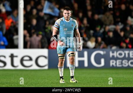 Twickenham, Royaume-Uni. 05th Apr, 2024. Coupe des Champions d'Europe de rugby. Harlequins V Glasgow Warriors. Twickenham Stoop. Twickenham. Matt Fagerson (Glasgow) lors de la manche 16 de la Coupe des champions Harlequins V Glasgow Warriors Investec. Crédit : Sport in Pictures/Alamy Live News Banque D'Images