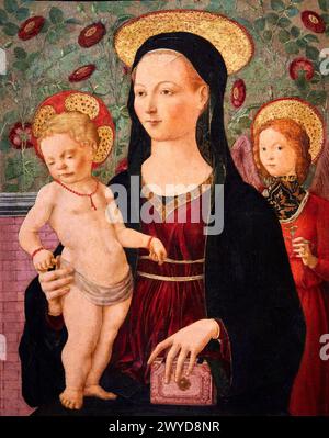 'Vierge à l'enfant avec un ange', v. 1460, Francesco del Cossa (?), Musée National d'Art Catalan, Museu Nacional d Art de Catalunya, MNAC, Barcelone, Espagne, Europe. Banque D'Images