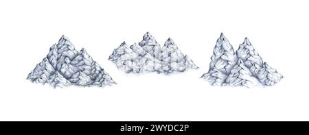Ensemble d'illustration d'aquarelle de paysage élevé de chaîne de montagnes rocheuses. Élément naturel des montagnes Rocheuses isolé du fond. Un élément naturel Banque D'Images