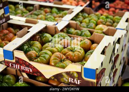 Les tomates, les fruits et légumes Mercabilbao, marché de gros de Basauri, Bilbao, Biscaye, Pays Basque, Espagne. Banque D'Images