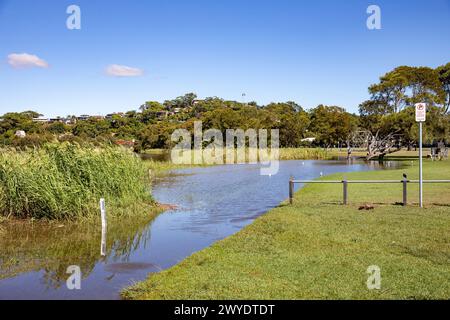 Samedi 6 avril 2024. Sydney a été frappée par un déluge de pluie au cours des dernières 48 heures, avec certaines zones, y compris Penrith recevant les précipitations les plus abondantes jamais enregistrées, à Narrabeen les résidents autour du lagon de Narabeen, sur la photo, ont été invités à évacuer en raison de la montée des niveaux d'eau du lac Narrabeen sur les plages du nord de Sydney. où plus de 150 mm de pluie sont tombés. Il y a eu plus de 50 observateurs d'inondations le long des rivières en Nouvelle-Galles du Sud et le barrage de Warragamba devrait se déverser. Créditez Martin Berry @alamy Live news. Banque D'Images