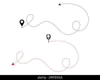 Broche de localisation de chemin de chemin de route de la flèche de ligne pointillée avec vecteur d'enroulement. Illustration de Vecteur