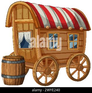 Vecteur coloré d'une caravane en bois à l'ancienne Illustration de Vecteur
