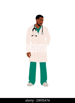 Médecin noir debout en uniforme hospitalier. Illustration de Vecteur